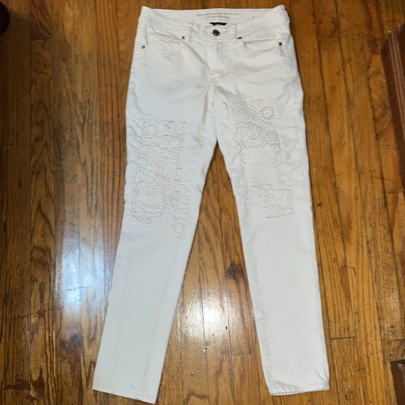 American Eagle Outfitters Skinny Cream Patchwork Jeans Size 6 - Picture 5 of 10